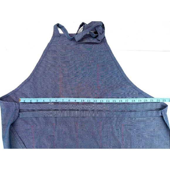 Vintage Handmade Denim Bandana Bib Apron 1970s Red 5 Pockets Handkerchief Adjust - Picture 6 of 8